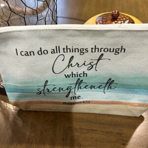 Canvas Zip Pouch with Scripture - Teal & Sand Ombre New , Double Sided Print